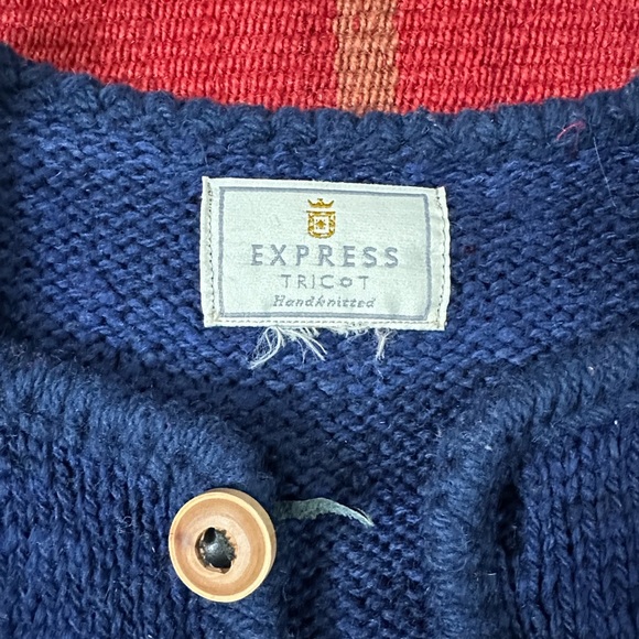 Vintage Express Tricot Handknitted Bolivian Wool Cardigan Navy Floral Boho - Picture 2 of 8